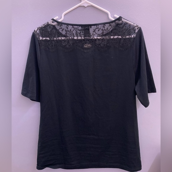 Ann Taylor Black T-shirt with Black Lace - Picture 3 of 6